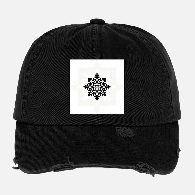 Intricate Black and White Mandala Pattern Flexfit Vintage Destroyed Cap