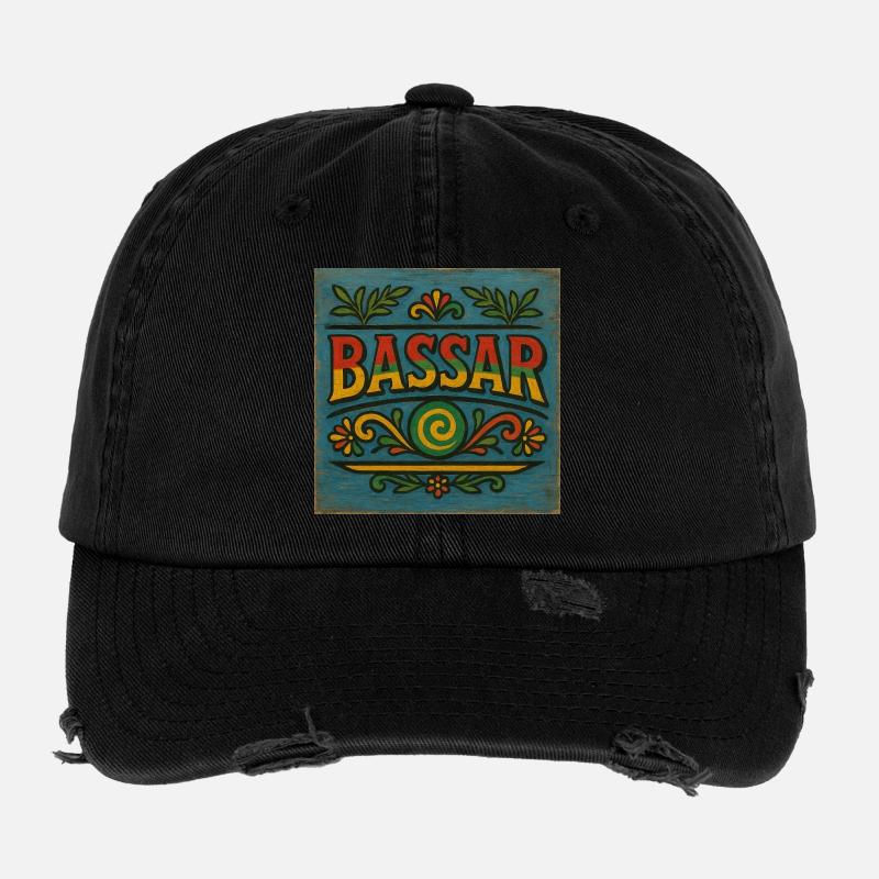 Vibrant Bassar Folk Pattern Flexfit Vintage Destroyed Cap