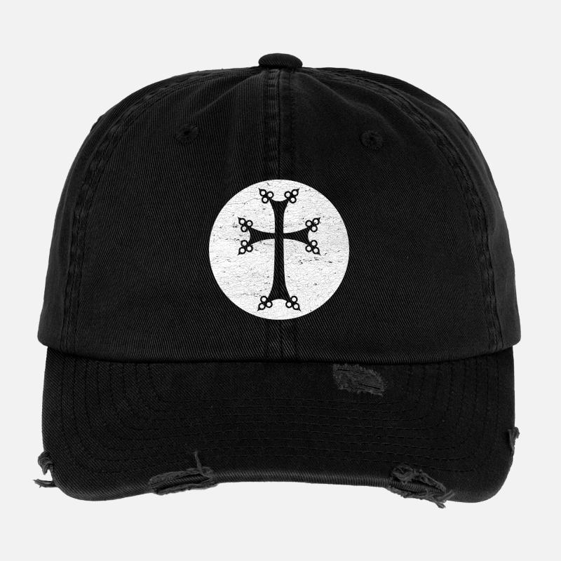 Croix arménienne stylisée dans cercle blanc - Casquette vintage effet usé Flexfit - noir
