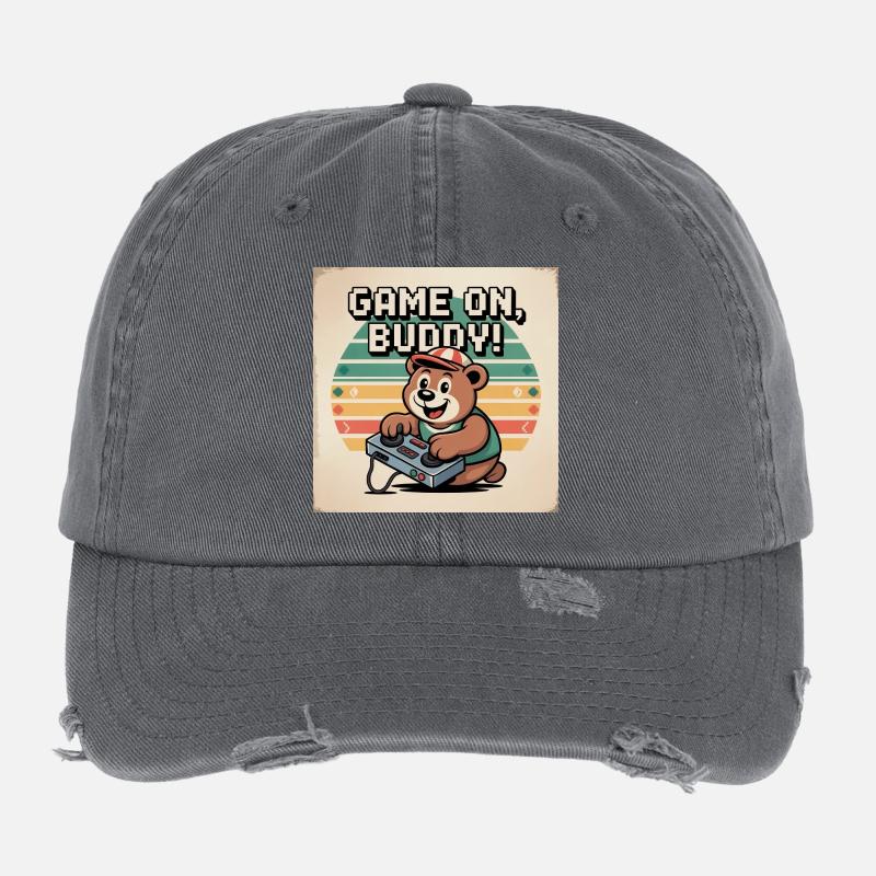 Süßer Teddybär Spieler auf T-Shirt Flexfit Vintage Destroyed Cap