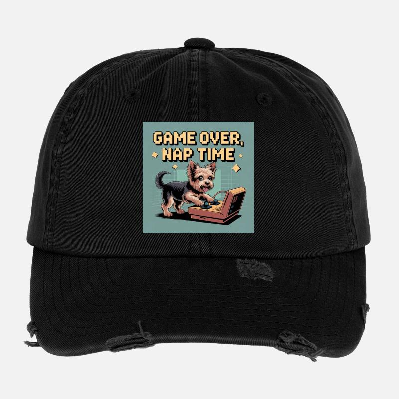 Dog and Console: Virtual Gameplay - Flexfit Vintage Destroyed Cap - black