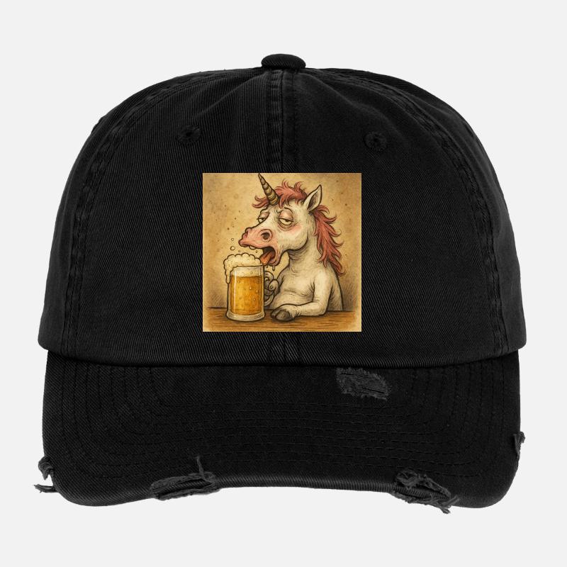 Einhorn Biertrinker Illustration Flexfit Vintage Destroyed Cap