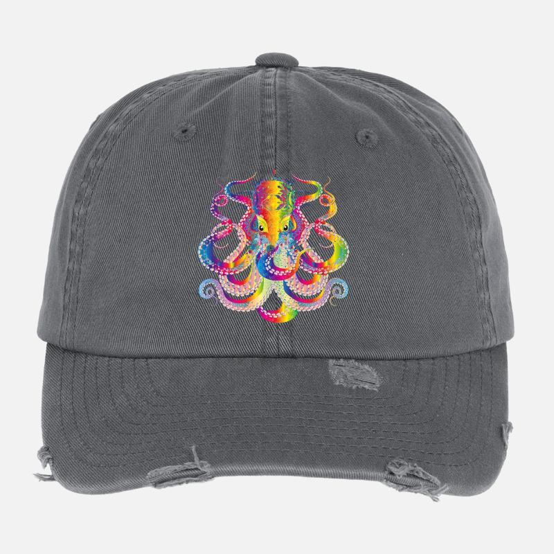 farbenfroher Oktopus und vielen Details Flexfit Vintage Destroyed Cap