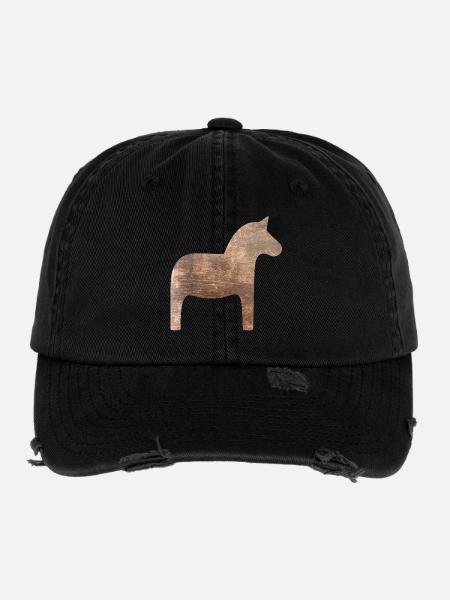 Dala Horse Wood Sweden Traditional Scandinavian - Flexfit Vintage Destroyed Cap - black - Front