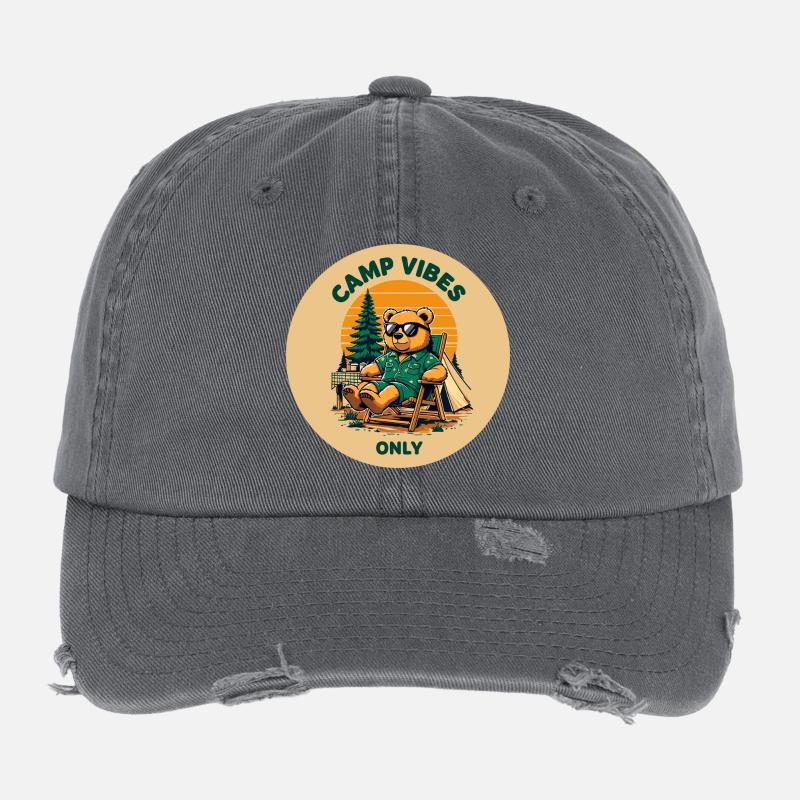 Camp Vibes Bär Camping Logo Flexfit Vintage Destroyed Cap