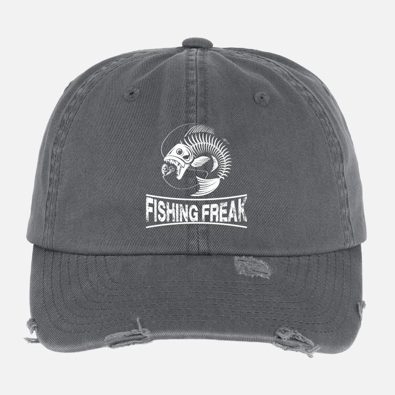 Fishing Freak Skeleton Illustration Flexfit Vintage Destroyed Cap