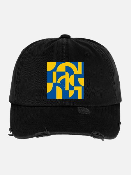 Abstract blue-yellow design - Flexfit Vintage Destroyed Cap - black - Front