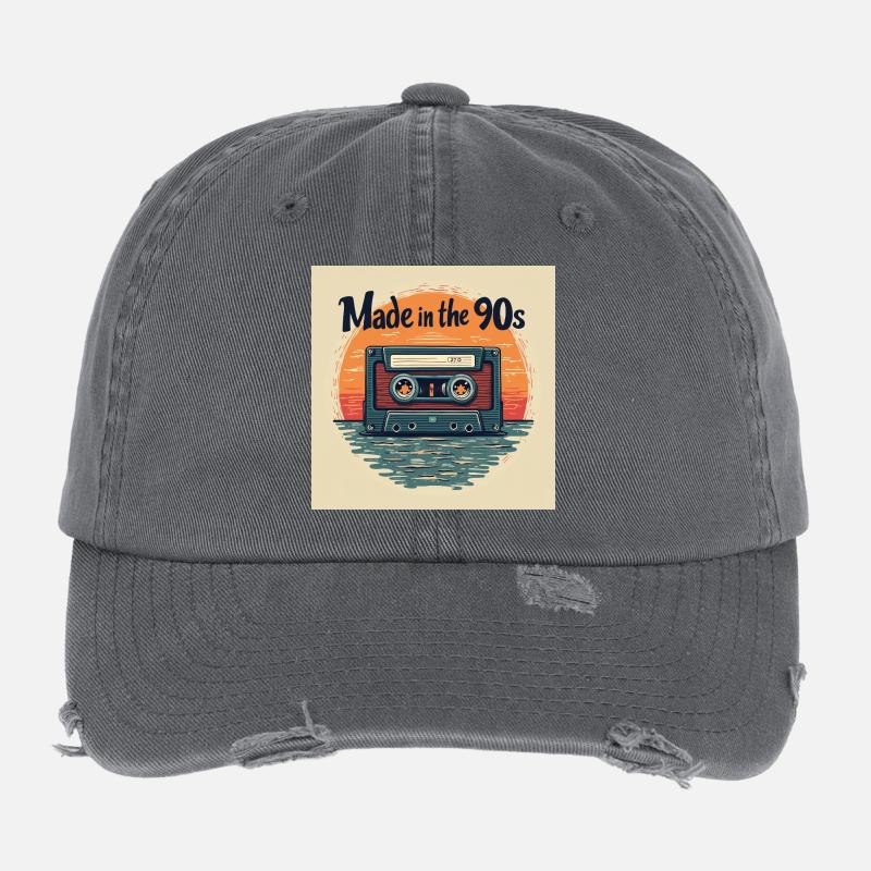 Retro Kassette Audio Design Flexfit Vintage Destroyed Cap