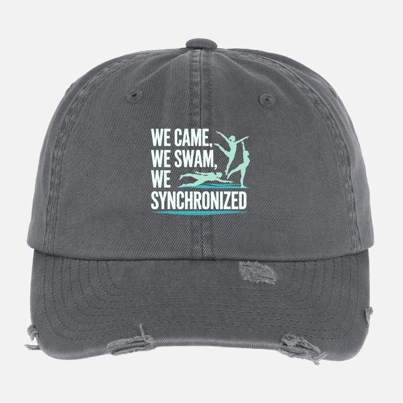 We Came We Swam We Synchronized Swimming Design Flexfit Vintage Destroyed Cap