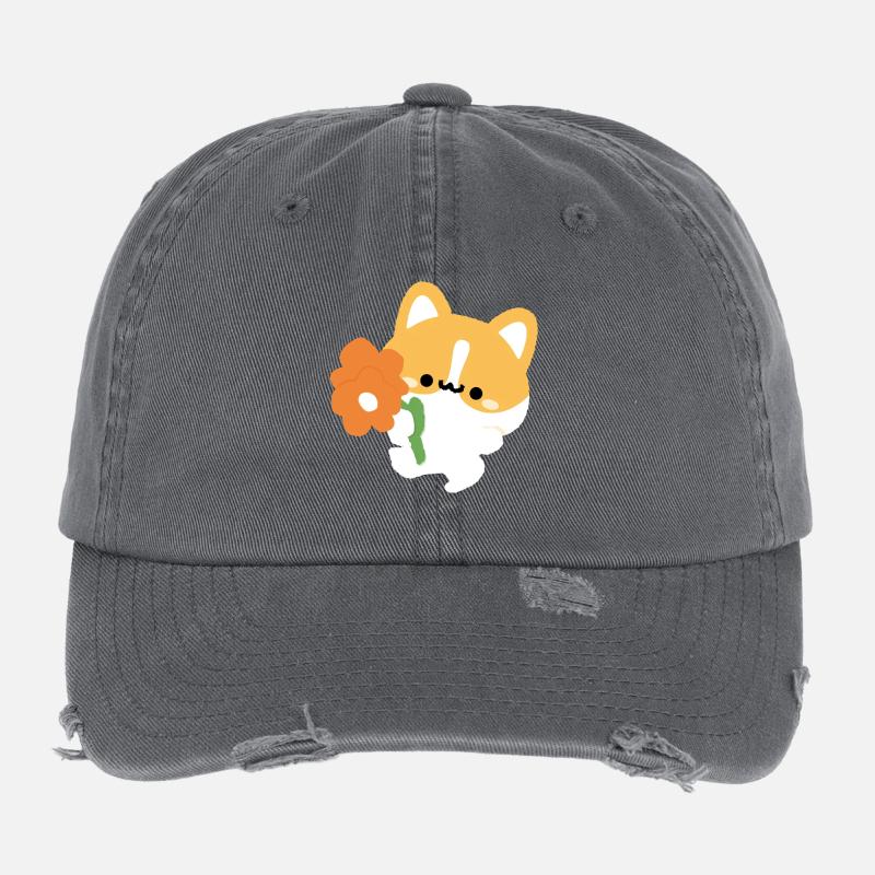 Romantic Corgi Flexfit Vintage Destroyed Cap