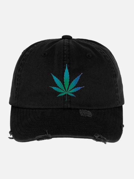 Hanfblatt als Sternbild - Cannabis - Weed - Hanf - Flexfit Vintage Destroyed Cap - Schwarz - Vorne