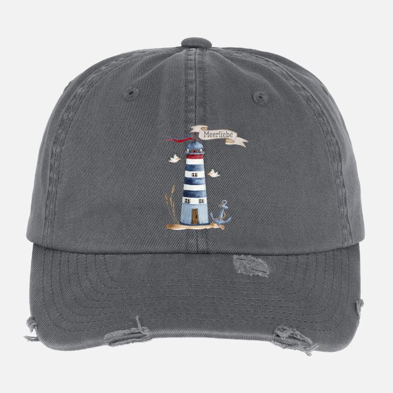 Lighthouse with sea creatures and banner Flexfit Vintage Destroyed Cap