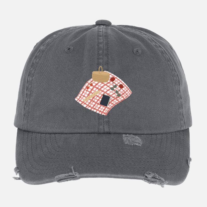 Rustic Picnic Scene Illustration Flexfit Vintage Destroyed Cap