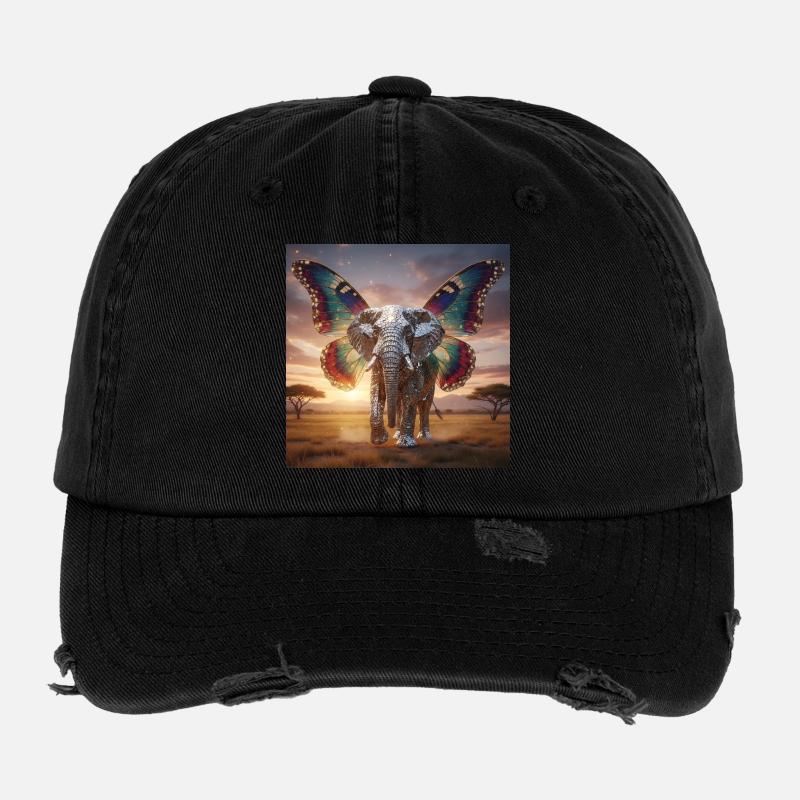 Mosaic elephant wing at sunset Flexfit Vintage Destroyed Cap