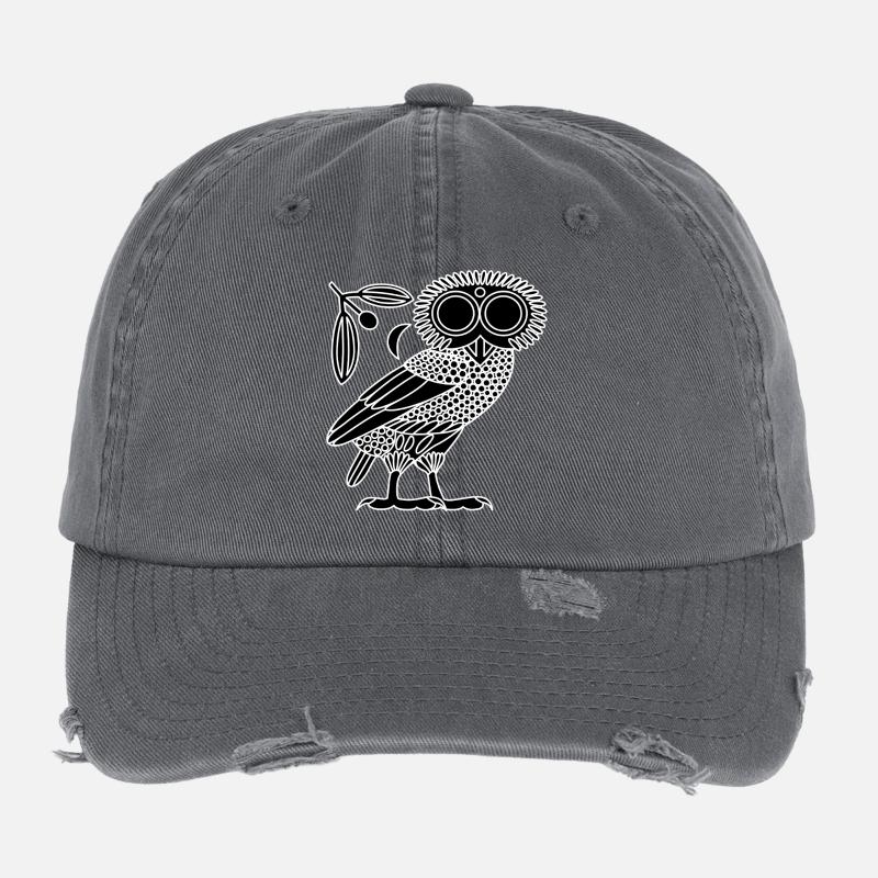 Eule der Athene [Schwarz + Kranz & Halbmond] Flexfit Vintage Destroyed Cap