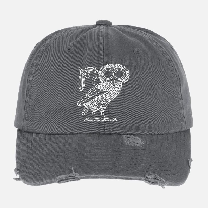 Hibou d’Athéna [Contour blanc + Couronne et croissant] Casquette vintage effet usé Flexfit