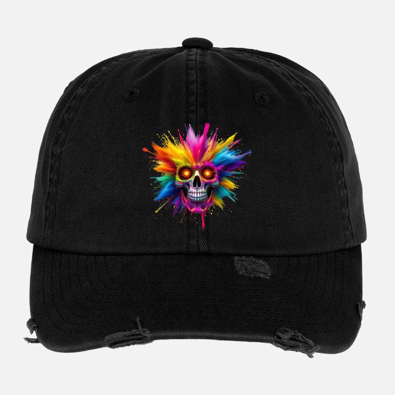 Colorful skull with color explosion Flexfit Vintage Destroyed Cap