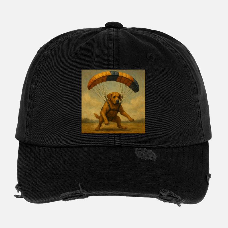 Chiot avec illustration de parachute Casquette vintage effet usé Flexfit