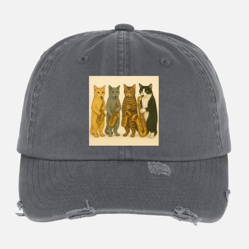 Jazzende Katzen mit Saxophonen Flexfit Vintage Destroyed Cap