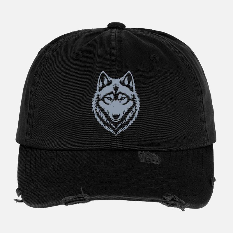 Majestätisches Wolf-Emblem-Design Flexfit Vintage Destroyed Cap