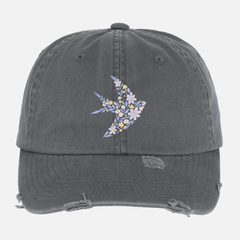 Nordic Floral - Sanftes Violett Vogel Flexfit Vintage Destroyed Cap