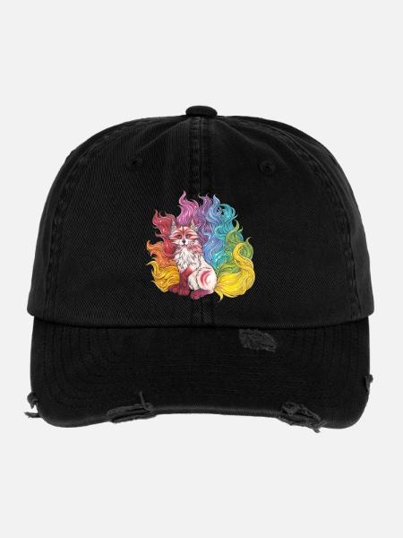 Manga Rainbow Kitsune Mythical Fox Gift - Casquette vintage effet usé Flexfit - noir - Devant