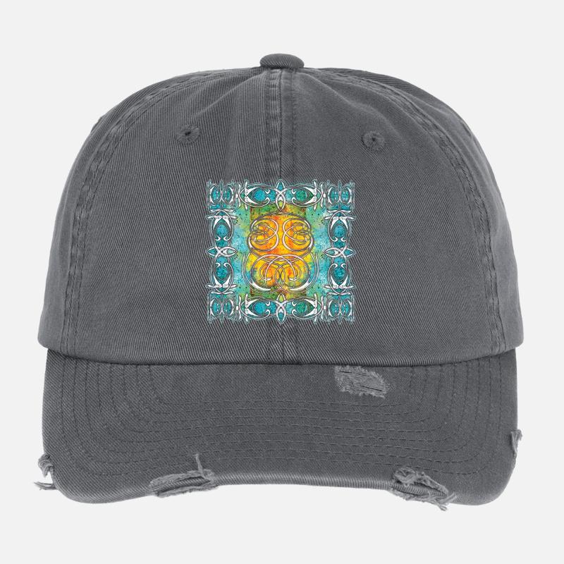 Keltisches Muster mit Sonnenmotiven Flexfit Vintage Destroyed Cap