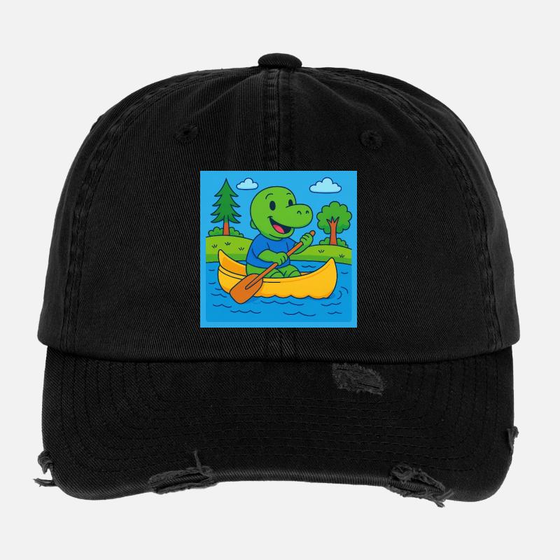 Petit dinosaure dans un canoë Casquette vintage effet usé Flexfit