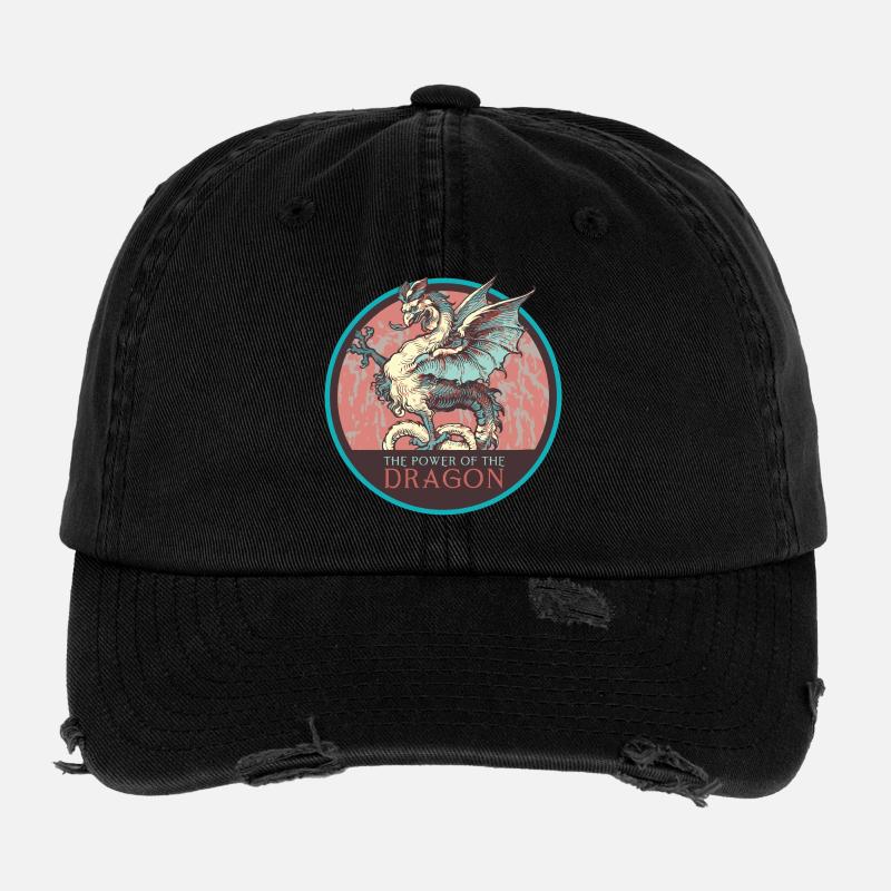 Mythical Power Dragon Illustration Flexfit Vintage Destroyed Cap