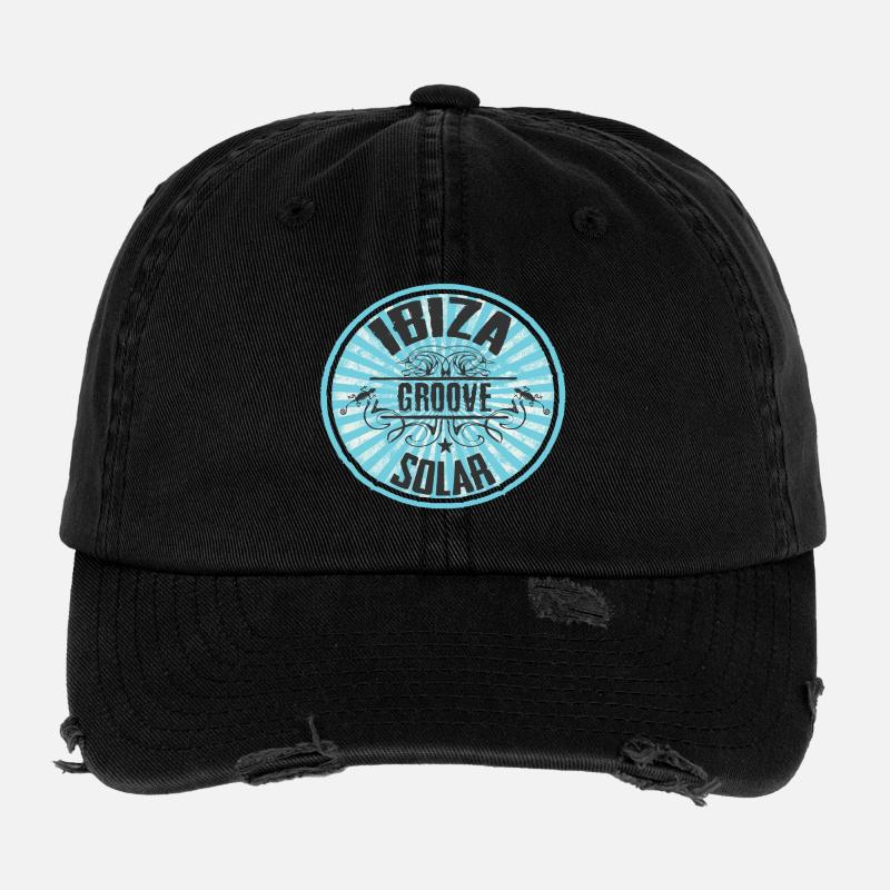 Conception du logo solaire ibiza Groove - Casquette vintage effet usé Flexfit - noir