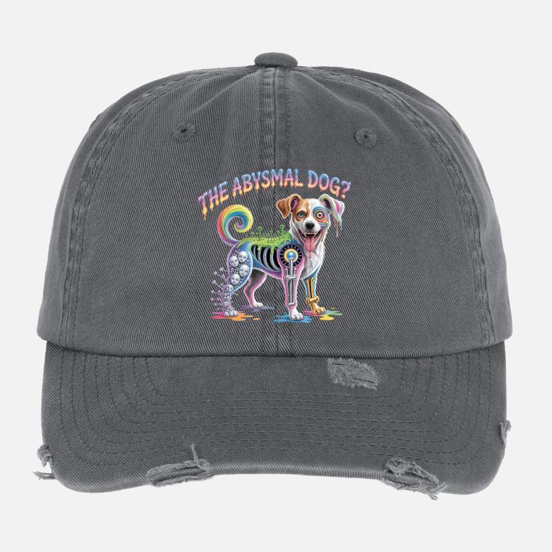 Psychedelischer abyssimaler Hund Illustration Flexfit Vintage Destroyed Cap