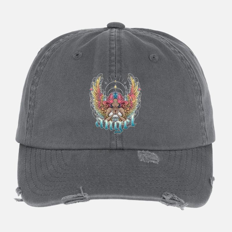Celestial Angel with Multicoloured Wings Flexfit Vintage Destroyed Cap