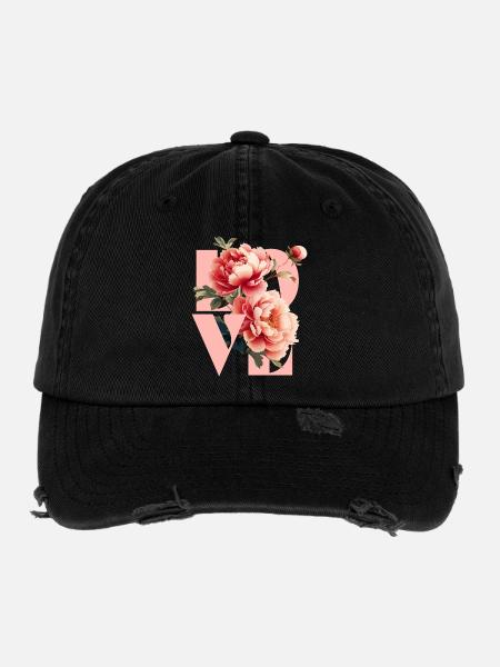 Elegantes florales Pfingstrosen-Design - Flexfit Vintage Destroyed Cap - Schwarz - Vorne