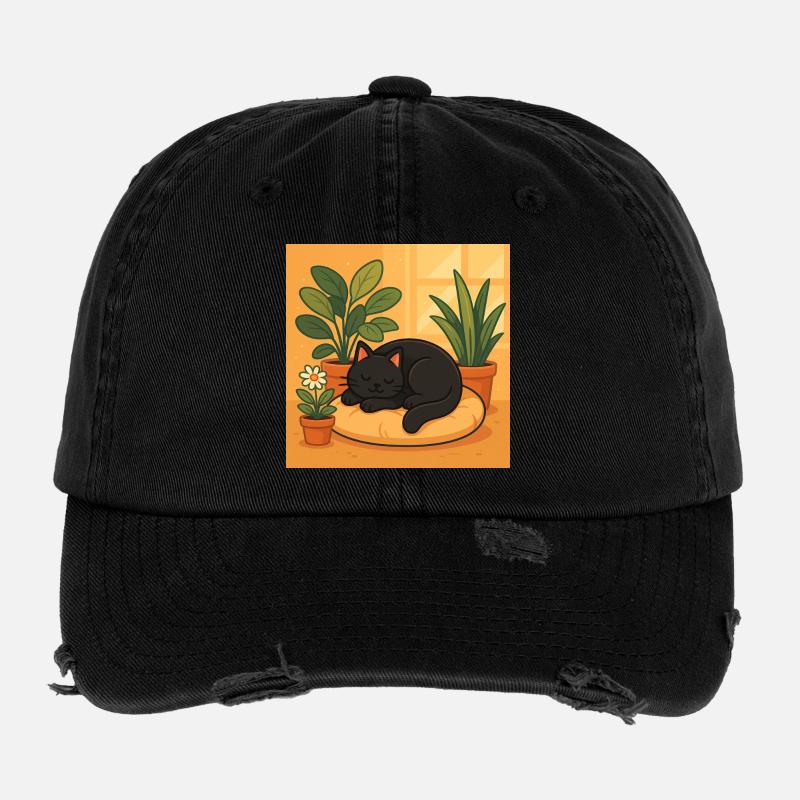 Cozy cat rest with plants Flexfit Vintage Destroyed Cap