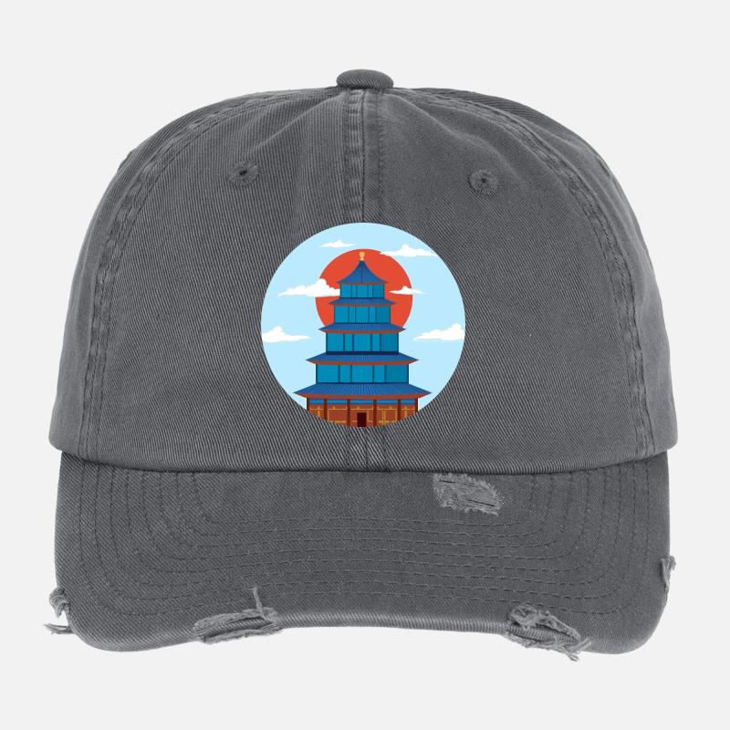 Pagode Traditionnel Bleu et Orange Casquette vintage effet usé Flexfit