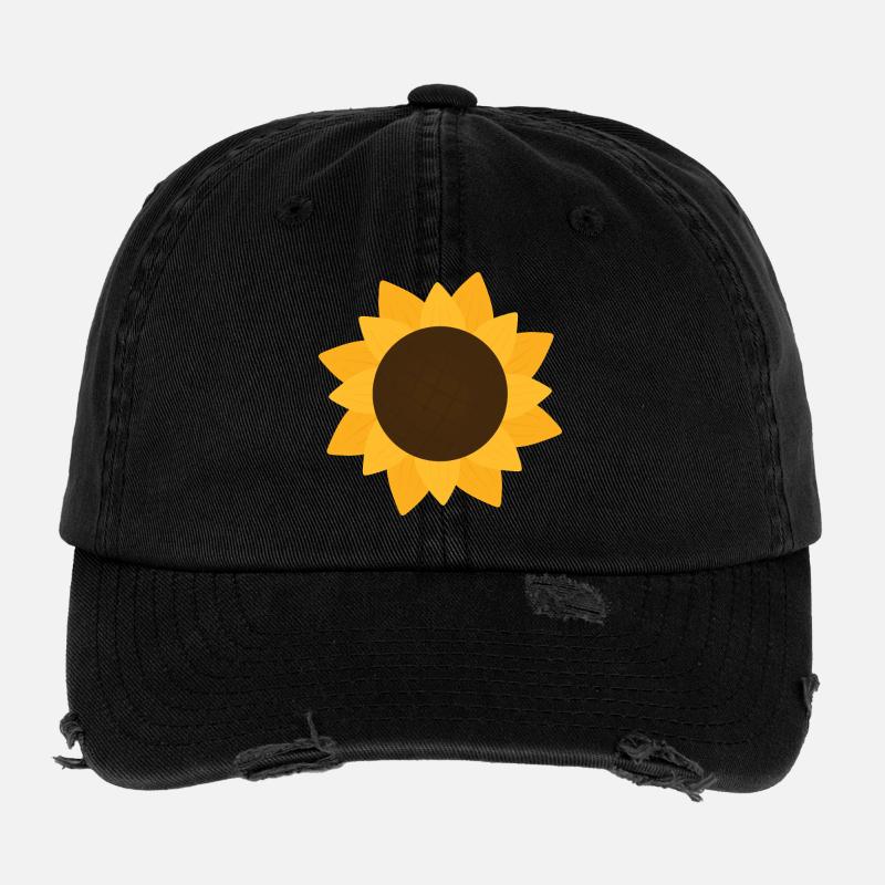 Sonnige Sonnenblume Botanisches Muster Flexfit Vintage Destroyed Cap