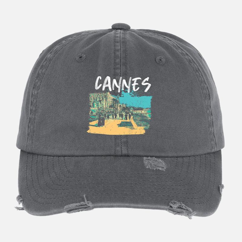 Vue retro de La Croisette de Cannes Casquette vintage effet usé Flexfit