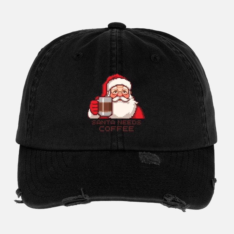 Pixel Santa – Santa Needs Coffee Flexfit Vintage Destroyed Cap