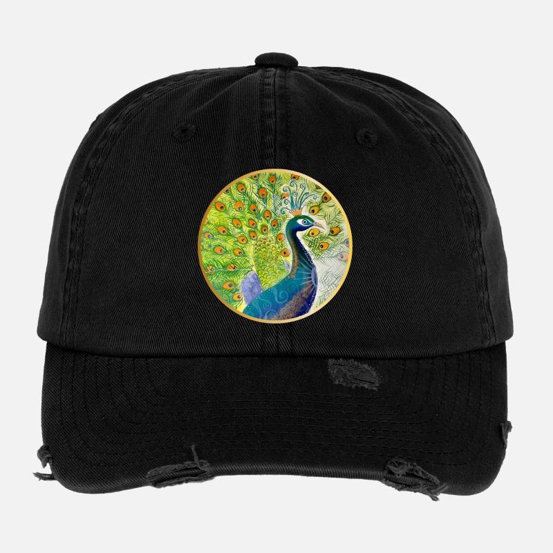 Magnificent peacock with crown Flexfit Vintage Destroyed Cap