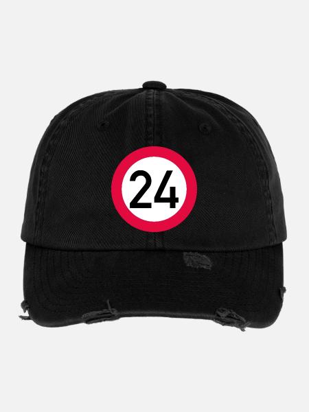 24. Geburtstag Achtung! Verkehrsschild 24 Km/h - Flexfit Vintage Destroyed Cap - Schwarz - Vorne