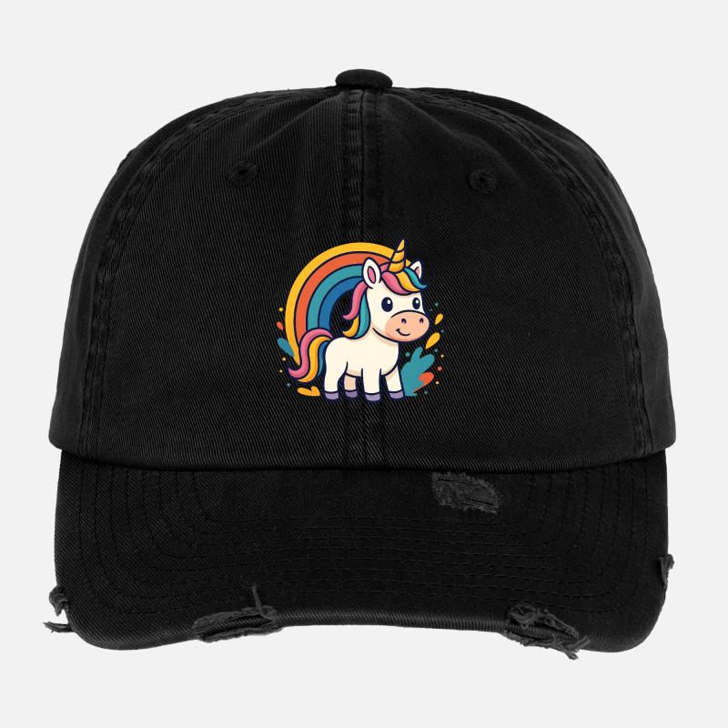 Regenbogen Unicorn Grafik Flexfit Vintage Destroyed Cap