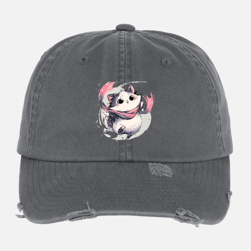 Cuddly kitten with pink scarf Flexfit Vintage Destroyed Cap