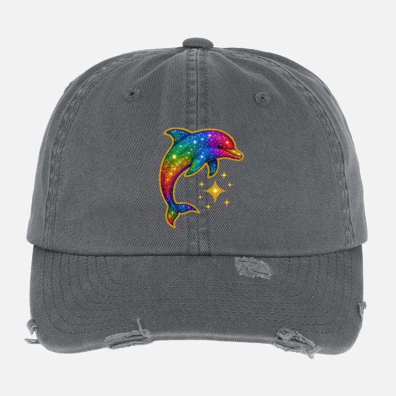 Regenbogen Glitzer Delfin Flexfit Vintage Destroyed Cap
