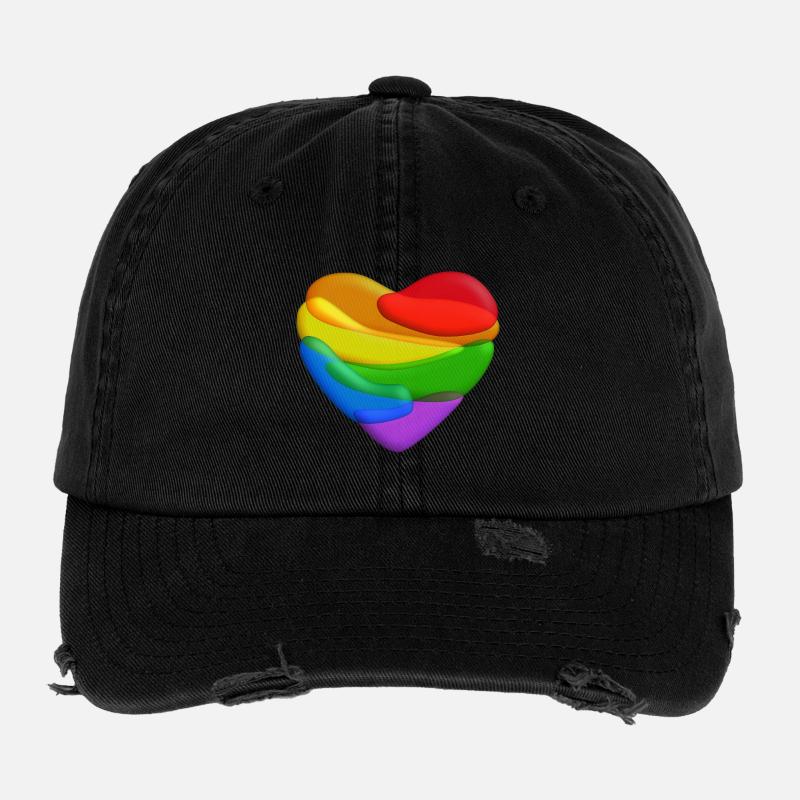 Coeur arc-en-ciel Casquette vintage effet usé Flexfit
