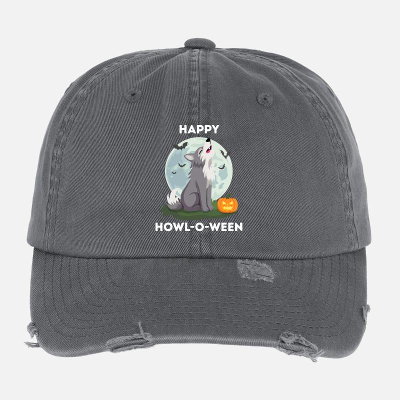 Lustiges Halloween – Howl-o-ween Wolf Flexfit Vintage Destroyed Cap