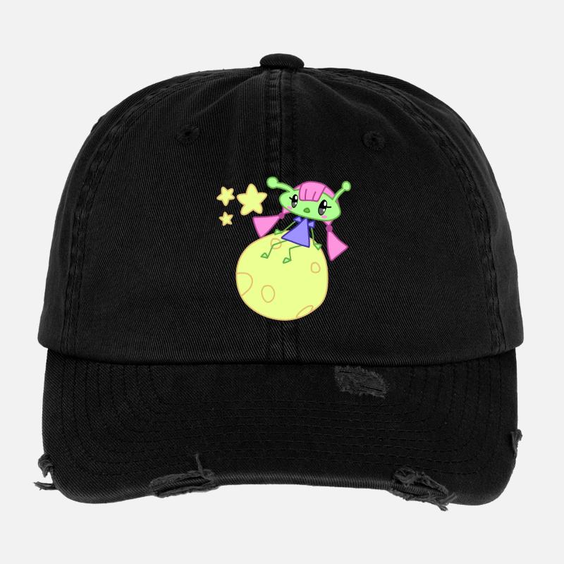 Alien sur la lune avec des étoiles Casquette vintage effet usé Flexfit