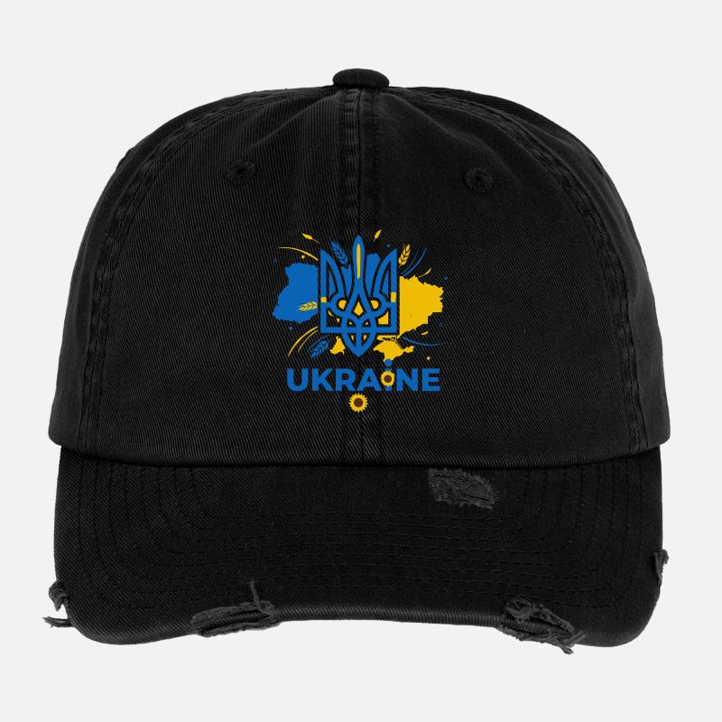Blue Trident Ukraine Emblem Flexfit Vintage Destroyed Cap