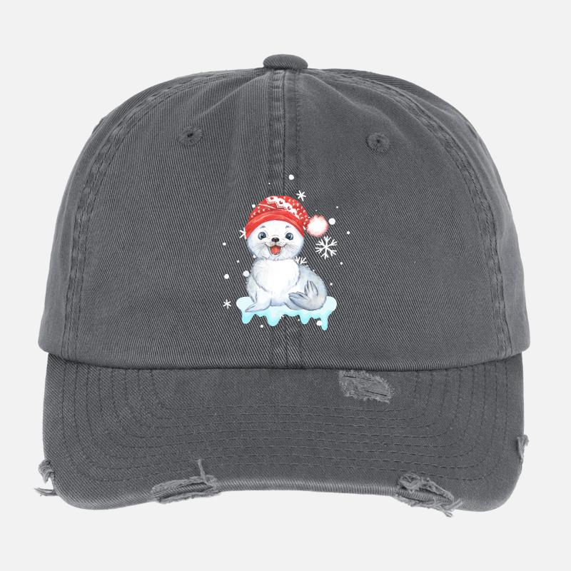 Bébé phoque d’hiver dans le chapeau du Père Noël Casquette vintage effet usé Flexfit
