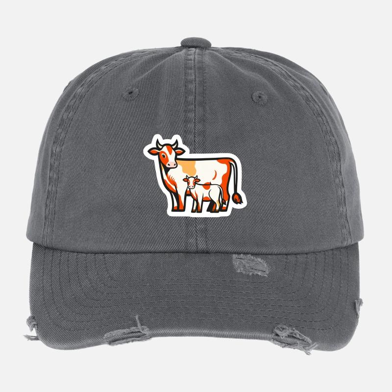 Vache avec veau – L’amour de la ferme dans le style de la bande dessinée Casquette vintage effet usé Flexfit