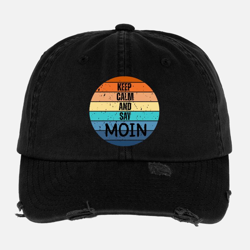 "Keep Calm and Say MOIN" – Retro Sunset Flexfit Vintage Destroyed Cap